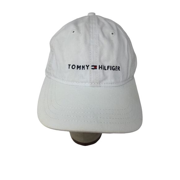 Tommy Hilfiger Slideback Hat White & Blue Embroidered Spell Out Logo One Size - Picture 1 of 10